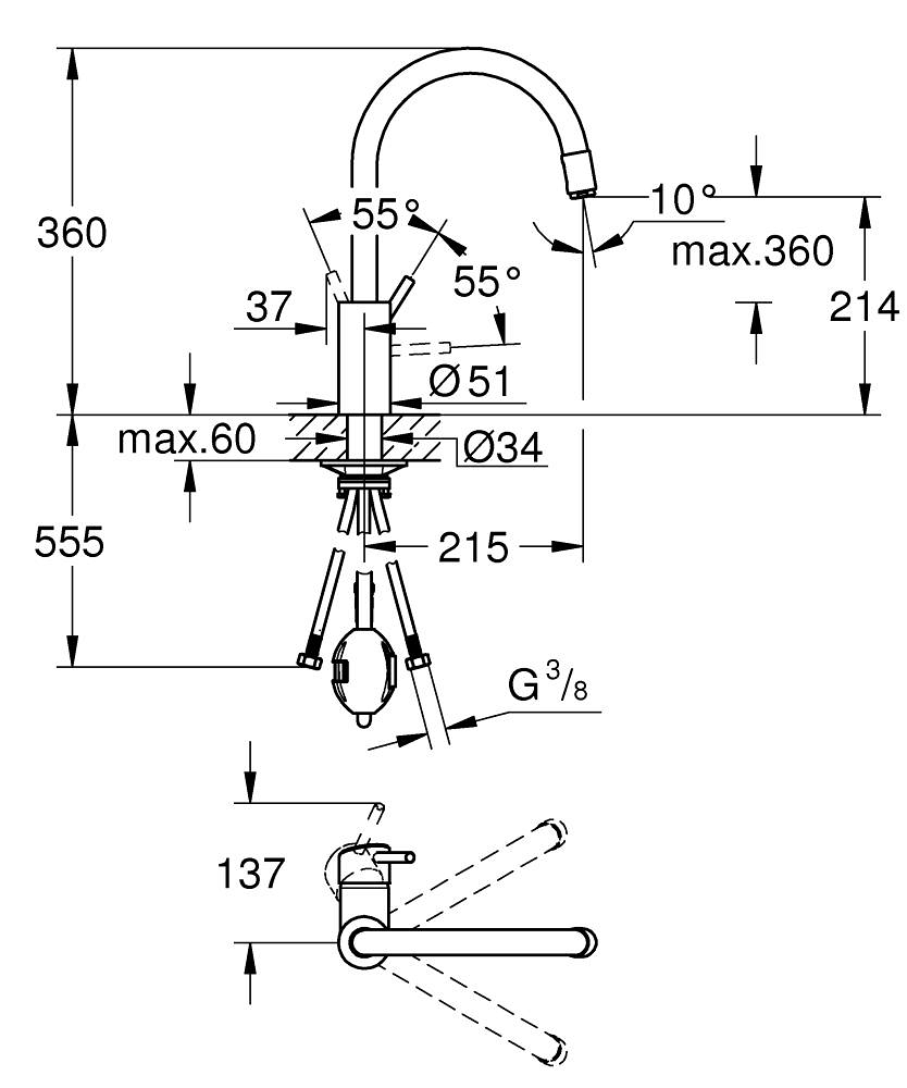 Monocomando de lava-louça 1/2″ Cromado Concetto Grohe