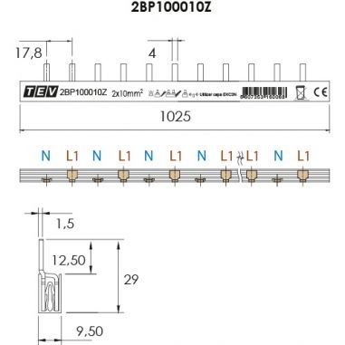 BARR. PONT. 10 mm² 1000 mm 2P Z