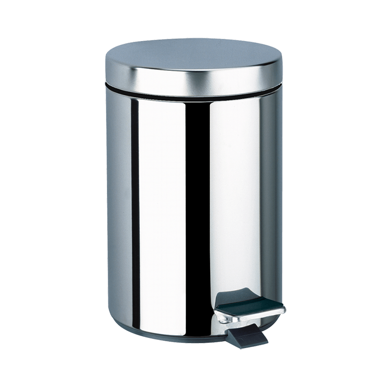 Balde de casa de banho com pedal, redondo em inox, 5 litros - 285 mm - Inox polido brilhante - Ref:450P - DELABIE