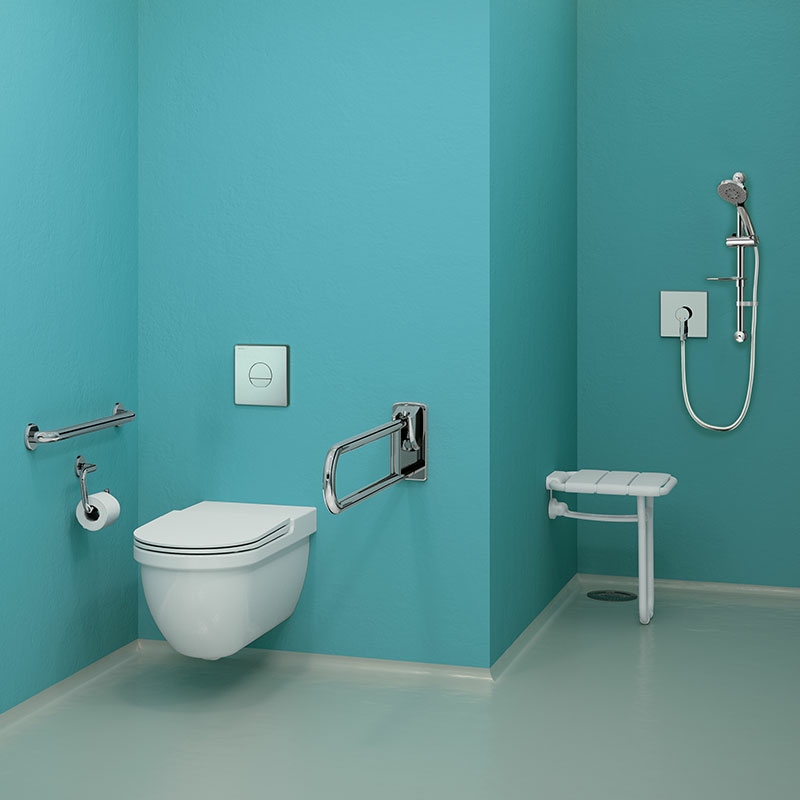 Banco de duche rebatível com pé ALU - 480 - 360 mm - Alumínio epoxy branco - Ref:510400 - DELABIE