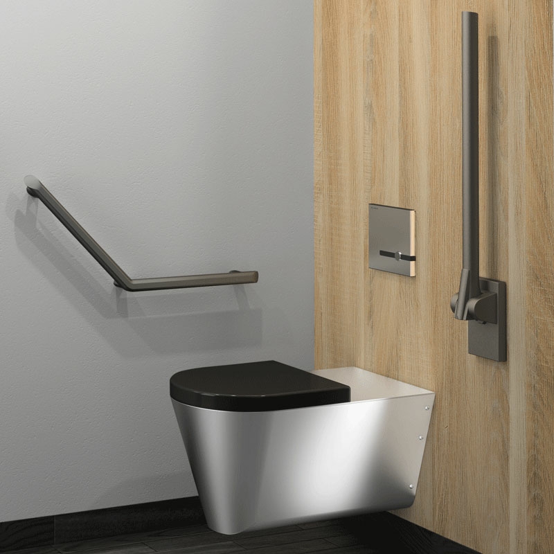 Barra de apoio rebatível Be-Line® antracite, L. 850 mm - 210 , recolhida 920 x 850 x 120 mm - Alumínio epoxy antracite metalizado - Ref:511964C - DELABIE