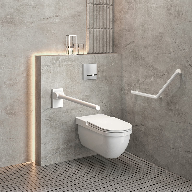 Barra de apoio rebatível Be-Line® branco, L. 650 mm - 210 , recolhida 720 x 650 x 120 mm - Alumínio epoxy branco mate - Ref:511960W - DELABIE