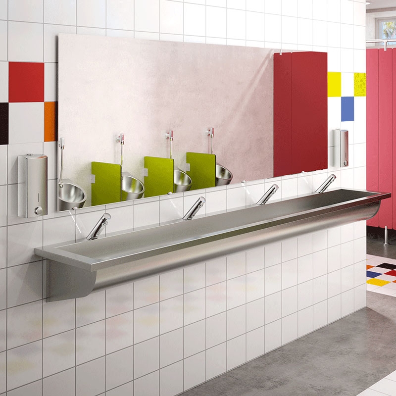 Lavatório coletivo mural CANAL - 245 x 2400 x 400 mm - Inox 304 polido satinado - Ref:121300 - DELABIE