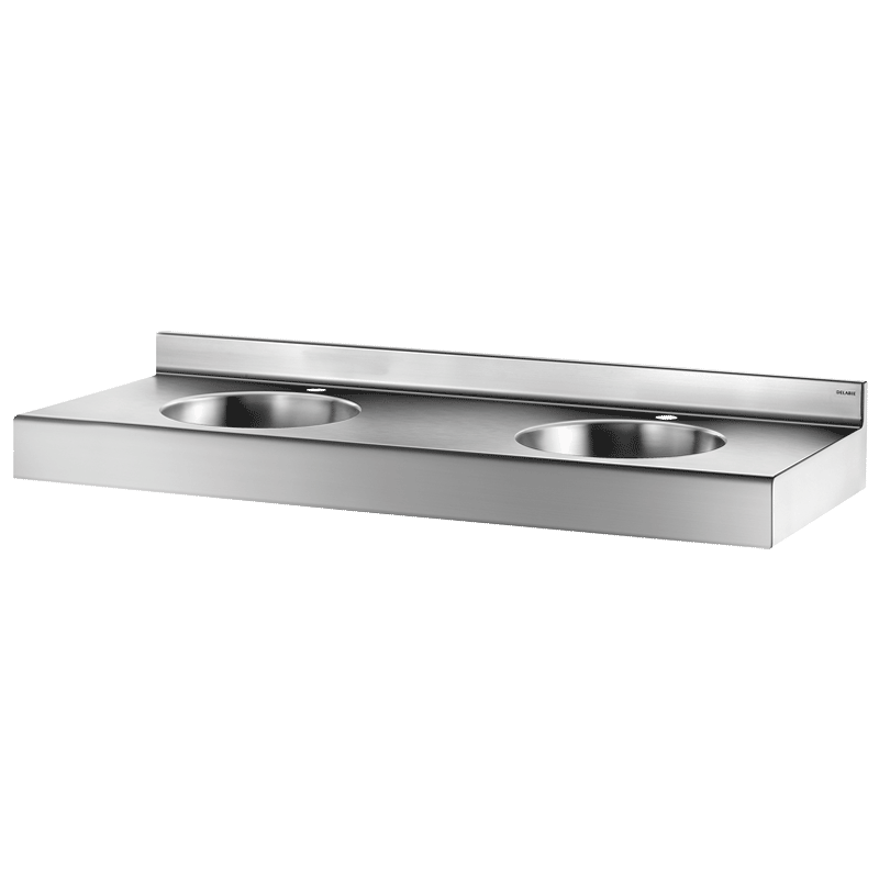 Lavatório coletivo mural DUPLO RP - 265 x 1200 x 500 mm - Inox 304 polido satinado - Ref:121390 - DELABIE
