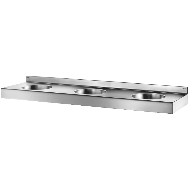 Lavatório coletivo mural TRIPLO RP - 265 x 1800 x 500  mm - Inox 304 polido satinado - Ref:121750 - DELABIE