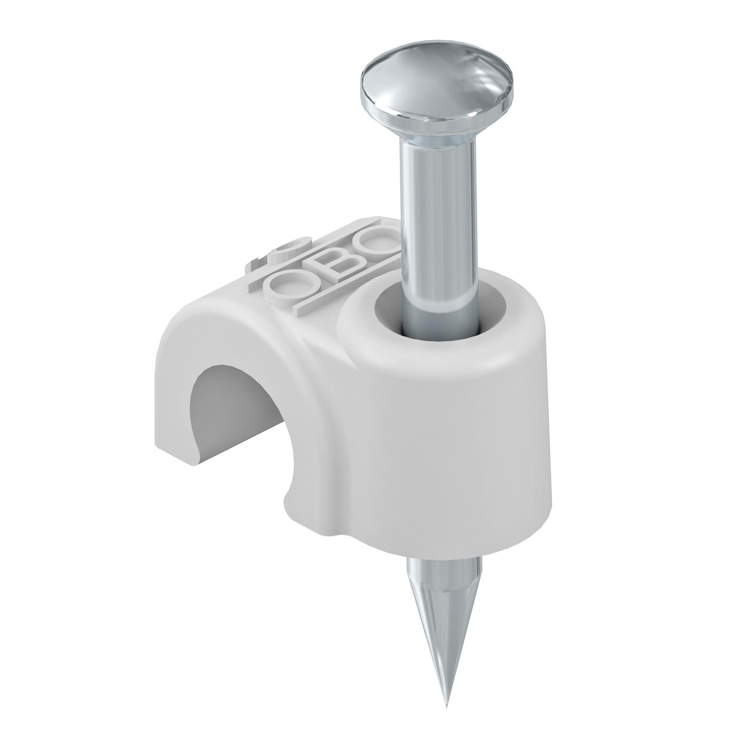 Abraçadeira de prego ISO 5mm, L18, PP, branco puro, 9010 - 2225379 - Obo Bettermann