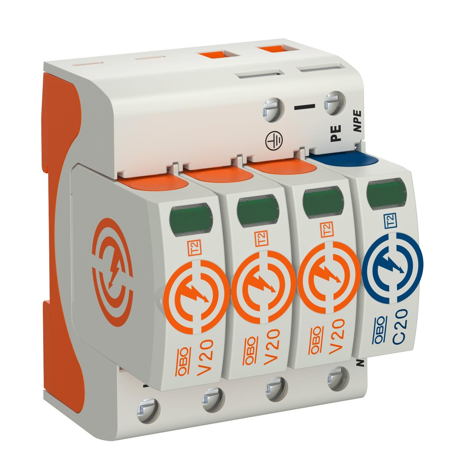 Descarregador sobretensões V20 3 polos com NPE 280V - 5095253 - Obo Bettermann