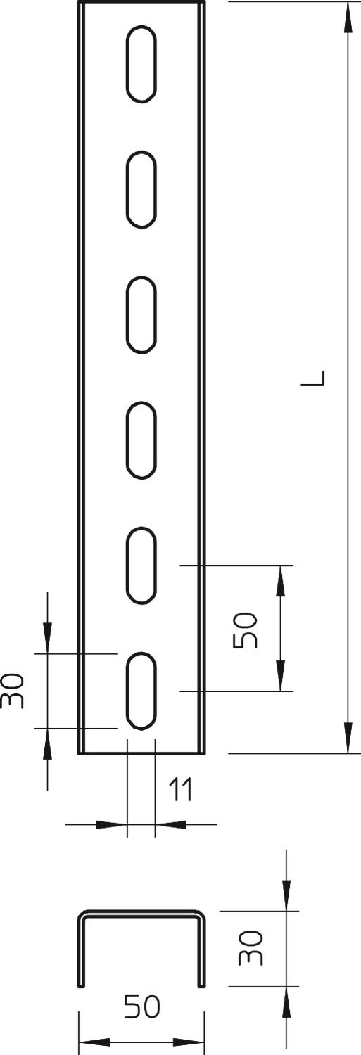 Perfil U perfurado de 3 lados 50x30x300, St, FS - 6342304 - Obo Bettermann