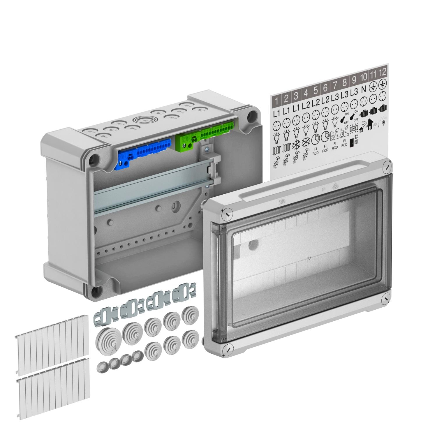 Quadro de distribuição para máx. 12 módulos 286x202x125, PC, cinzento claro, 7035 - 2008852 - Obo Bettermann