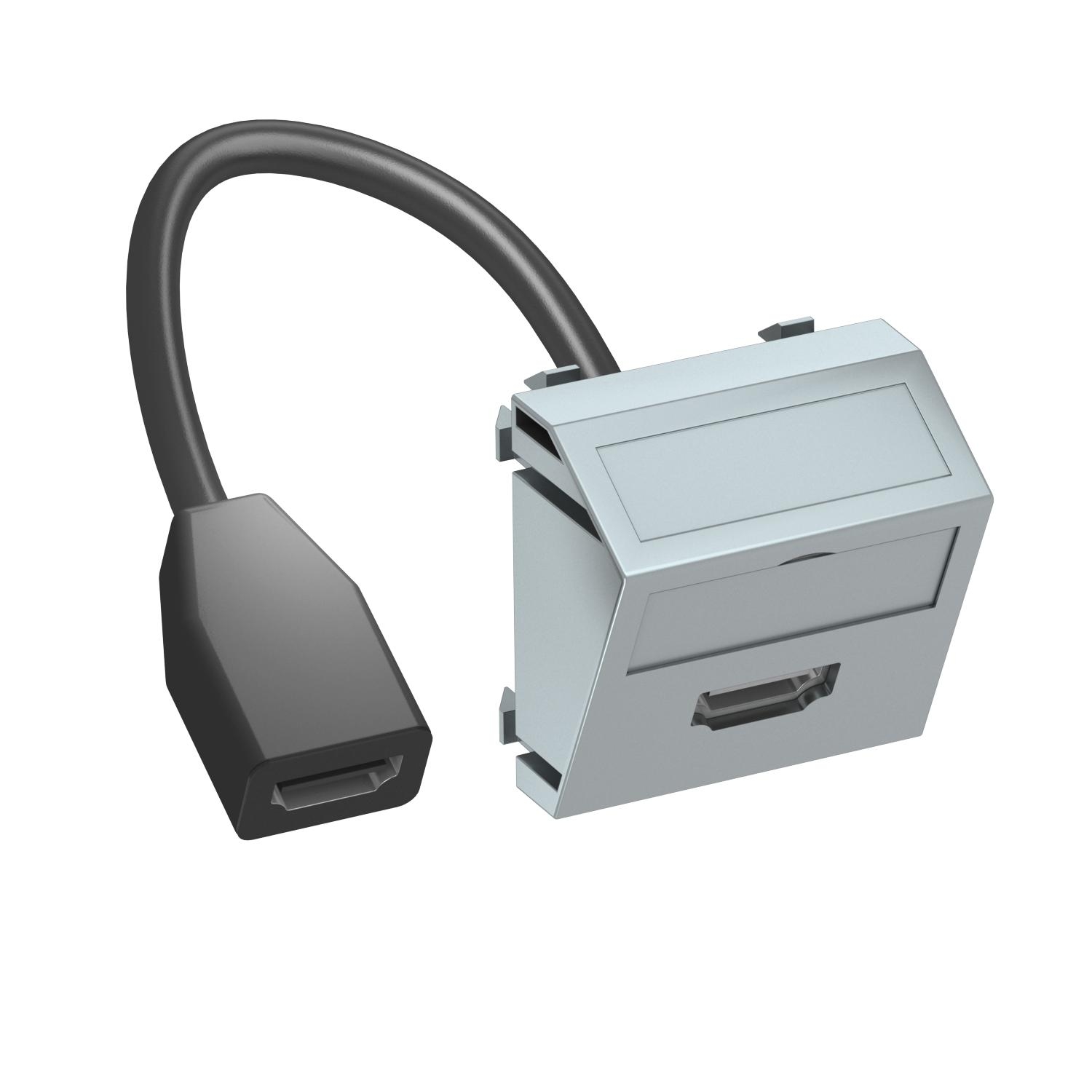 Suporte multimédia HDMI com cabo, fêmea-fêmea 45x45mm, PC, alumínio lacado - 6104844 - Obo Bettermann