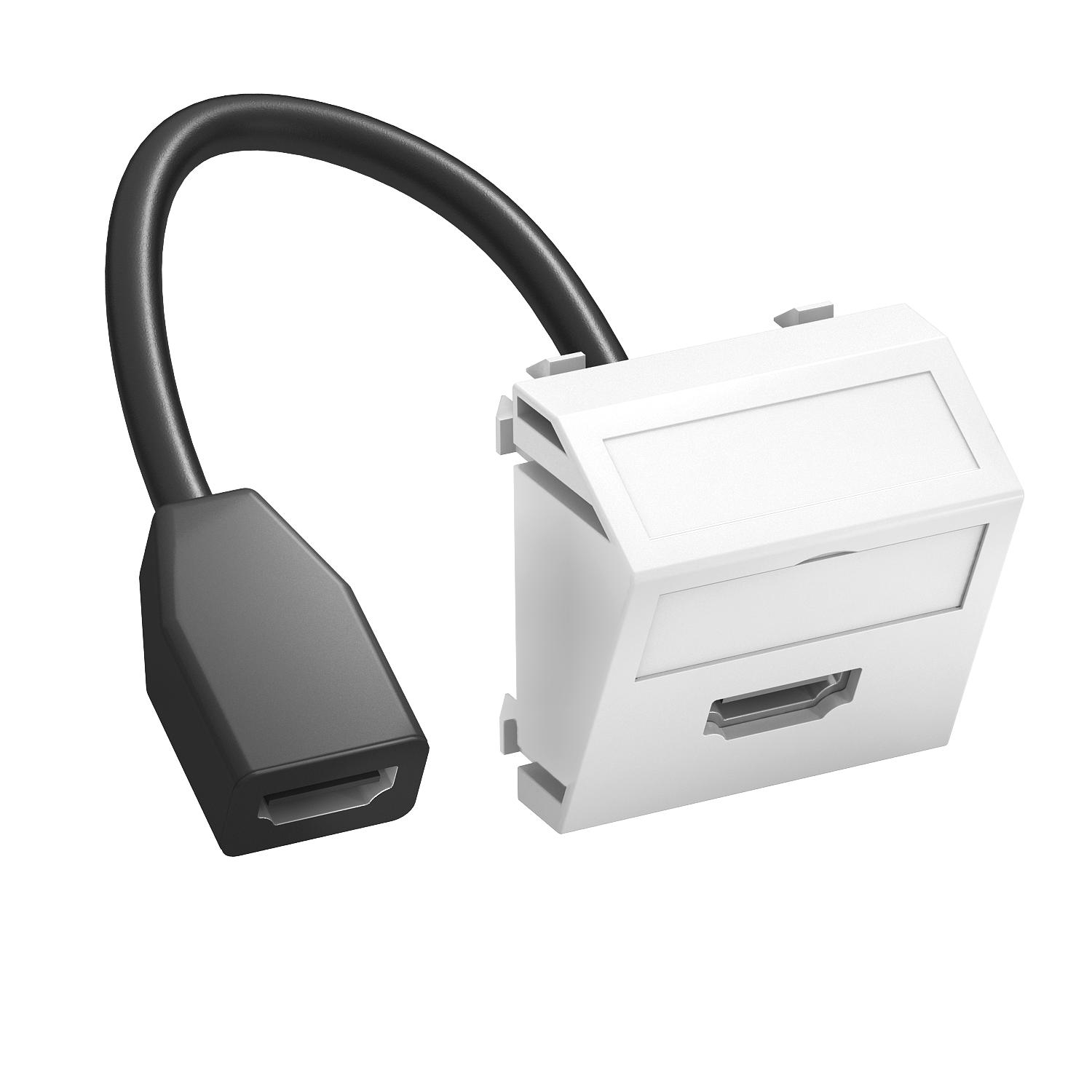 Suporte multimédia HDMI com cabo, fêmea-fêmea 45x45mm, PC, branco puro, 9010 - 6104838 - Obo Bettermann