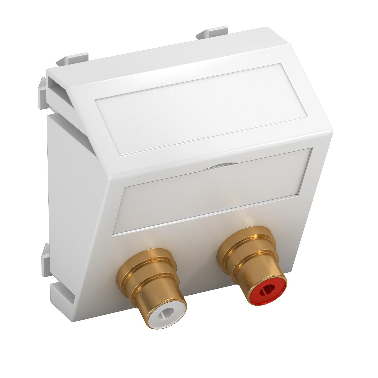 Suporte multimédia RCA áudio 2x Ficha, fêmea-fêmea 45x45mm, PC, branco puro, 9010 - 6105078 - Obo Bettermann