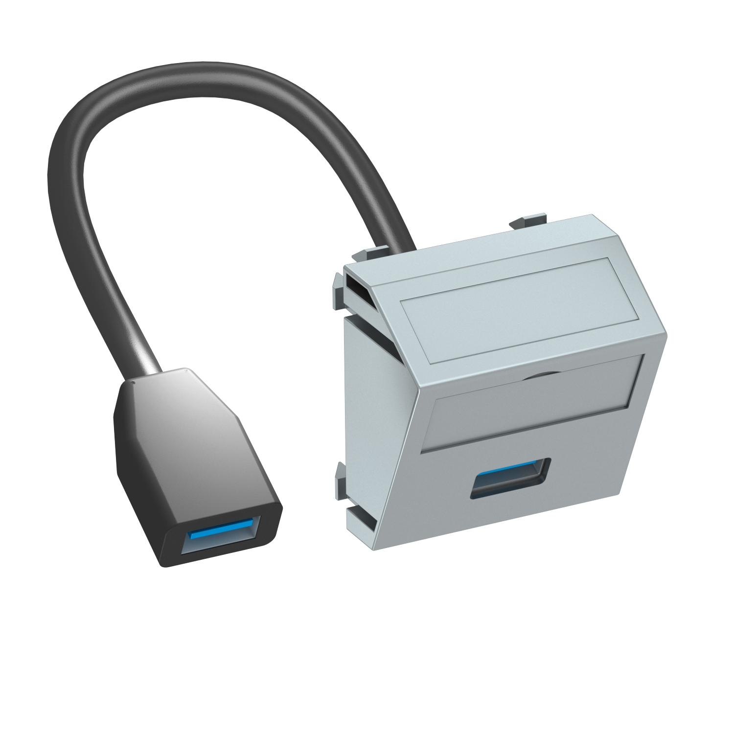 Suporte multimédia USB 3.0 A-A com cabo, fêmea-fêmea 45x45mm, PC, alumínio lacado - 6104940 - Obo Bettermann