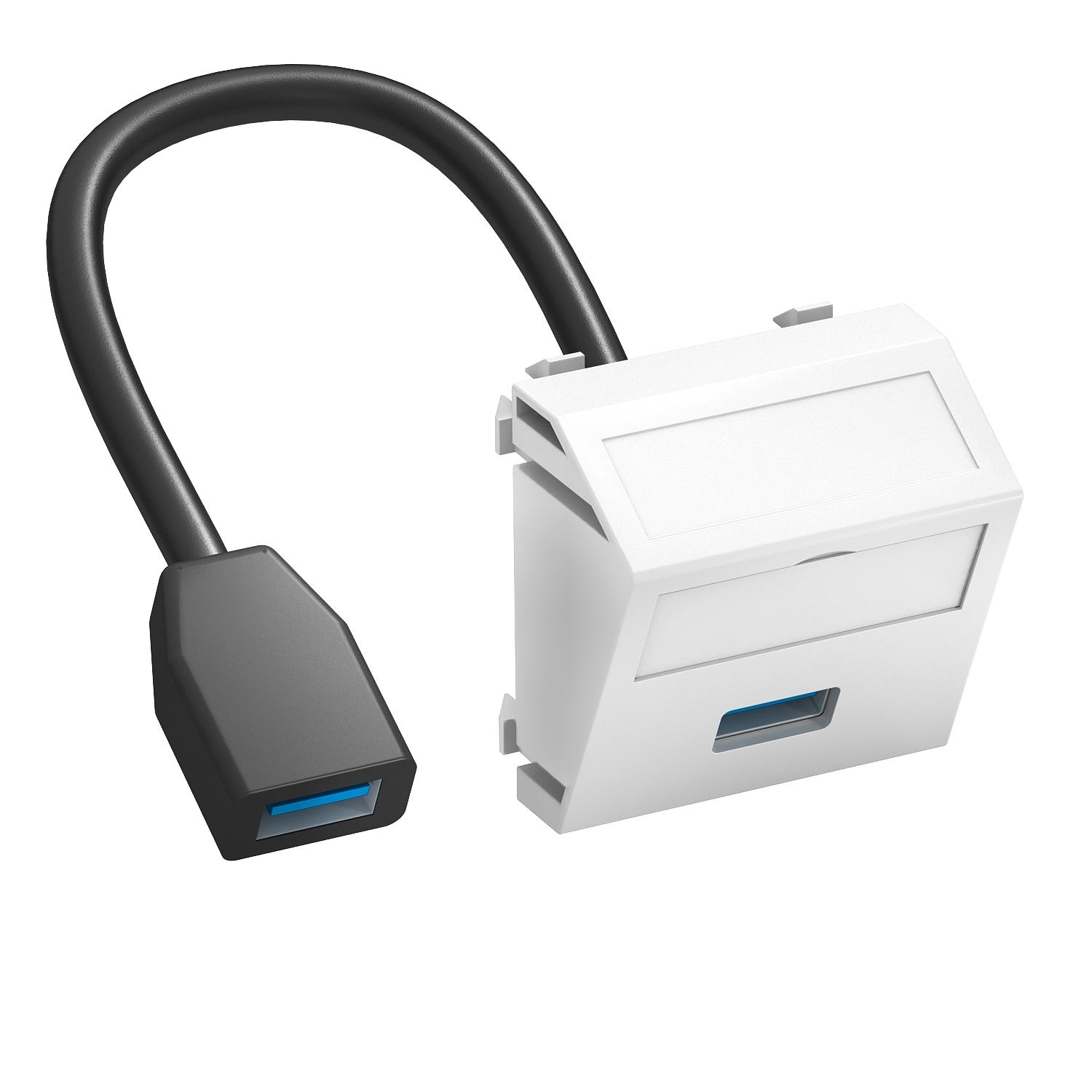 Suporte multimédia USB 3.0 A-A com cabo, fêmea-fêmea 45x45mm, PC, branco puro, 9010 - 6104934 - Obo Bettermann
