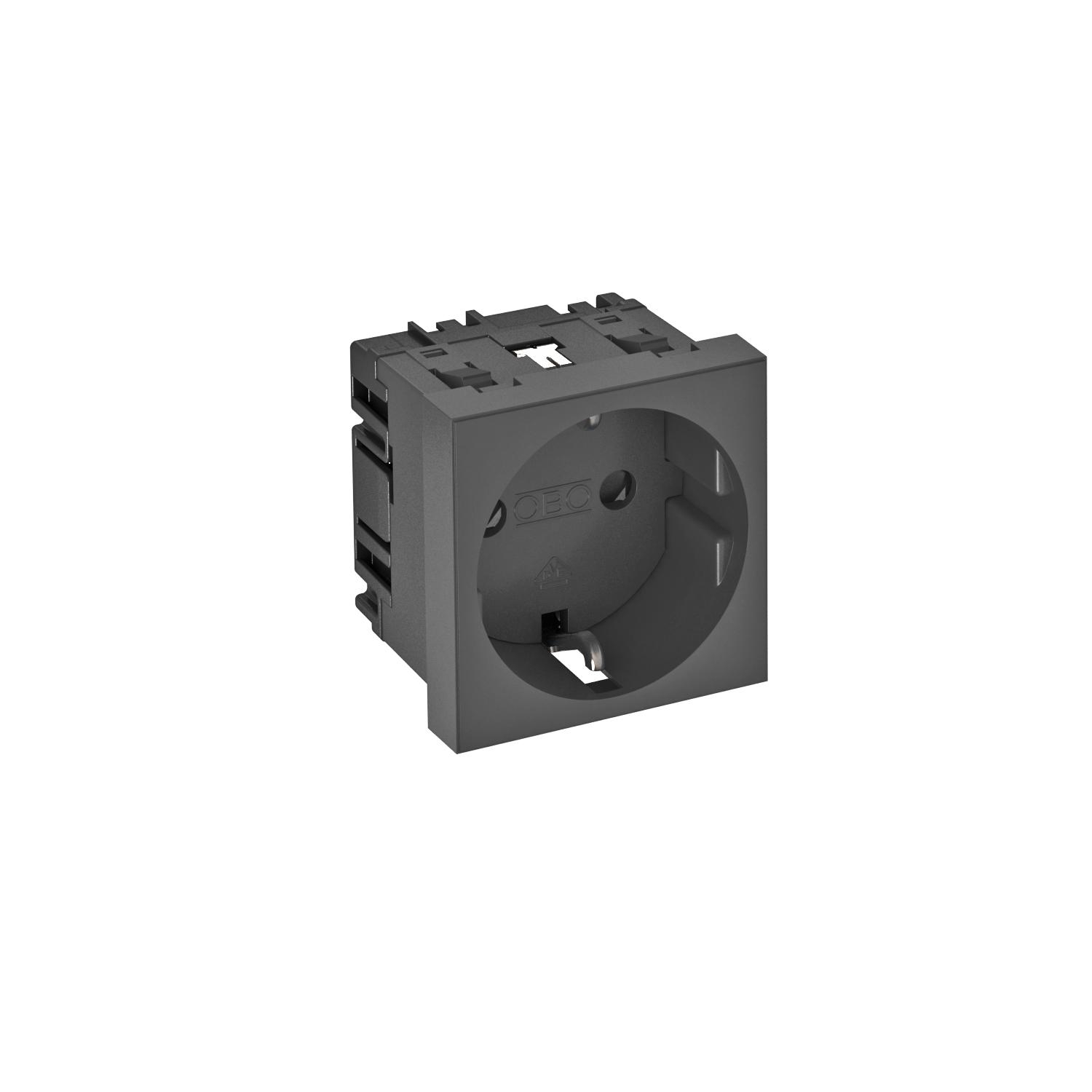 Tomada 0°, simples Alvéolos protegidos 250V, 10/16A, PC, cinzento antracite, 7021 - 6120016 - Obo Bettermann
