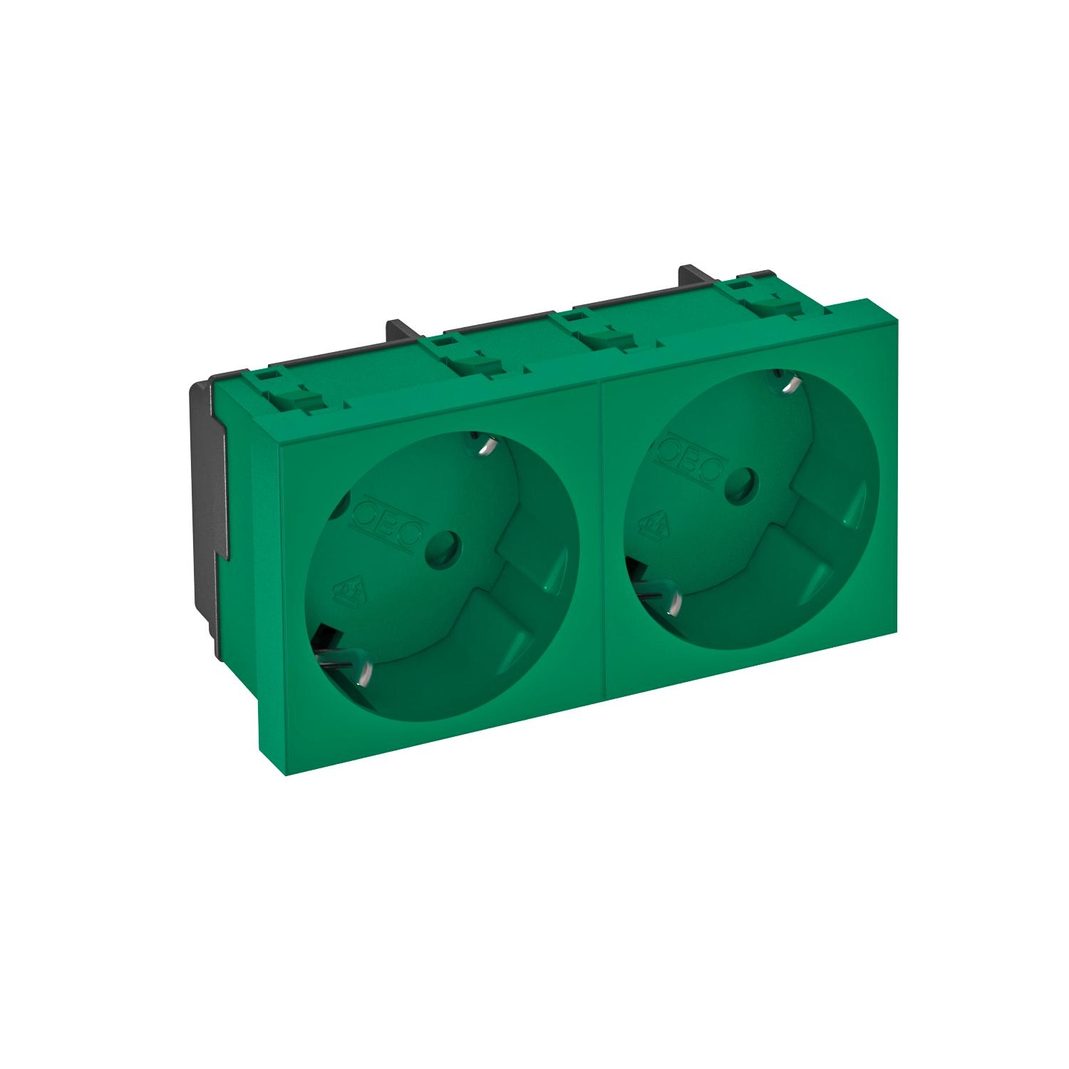Tomada 33°, dupla Alvéolos protegidos 250V, 10/16A, PC, verde menta, 6029 - 6120107 - Obo Bettermann