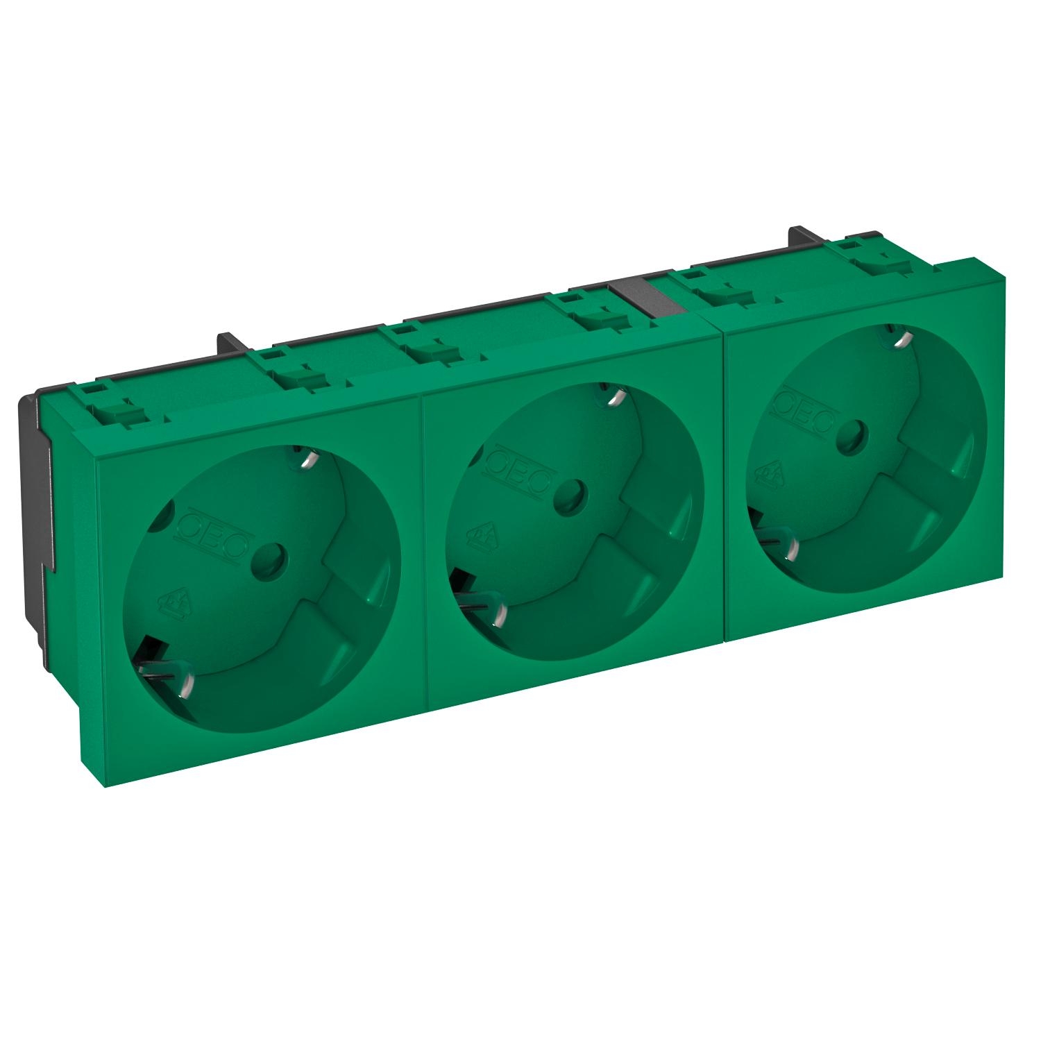 Tomada 33°, tripla Alvéolos protegidos 250V, 10/16A, PC, verde menta, 6029 - 6120127 - Obo Bettermann