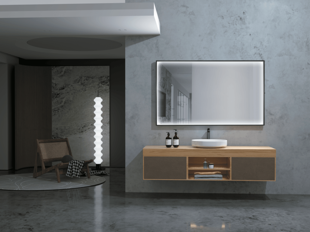 Espelho quadrado com iluminação perimetral integrada na moldura ABIL033 Ledimex