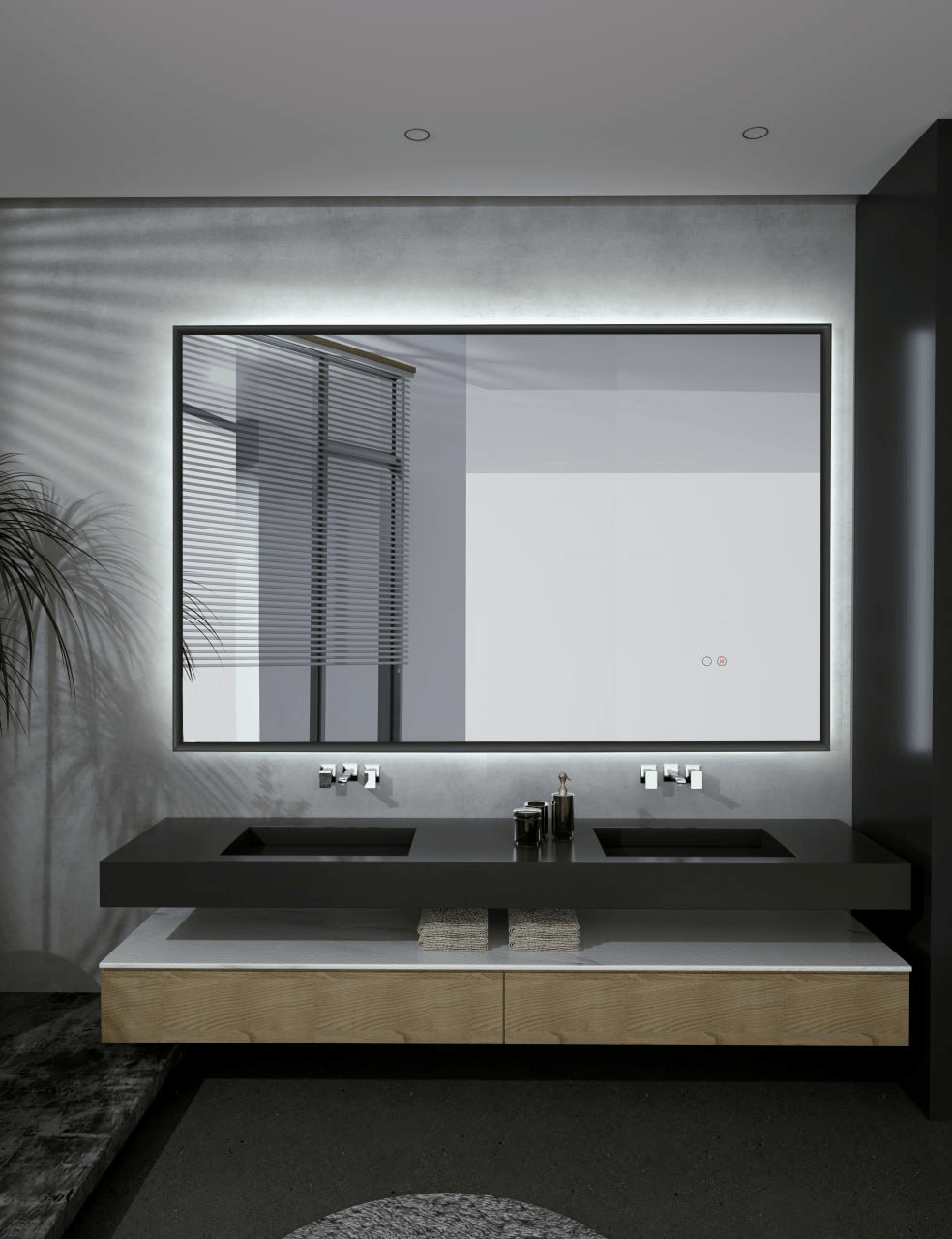 Espelho decorativo quadrado com iluminação traseira, emoldurado CALI034 Ledimex