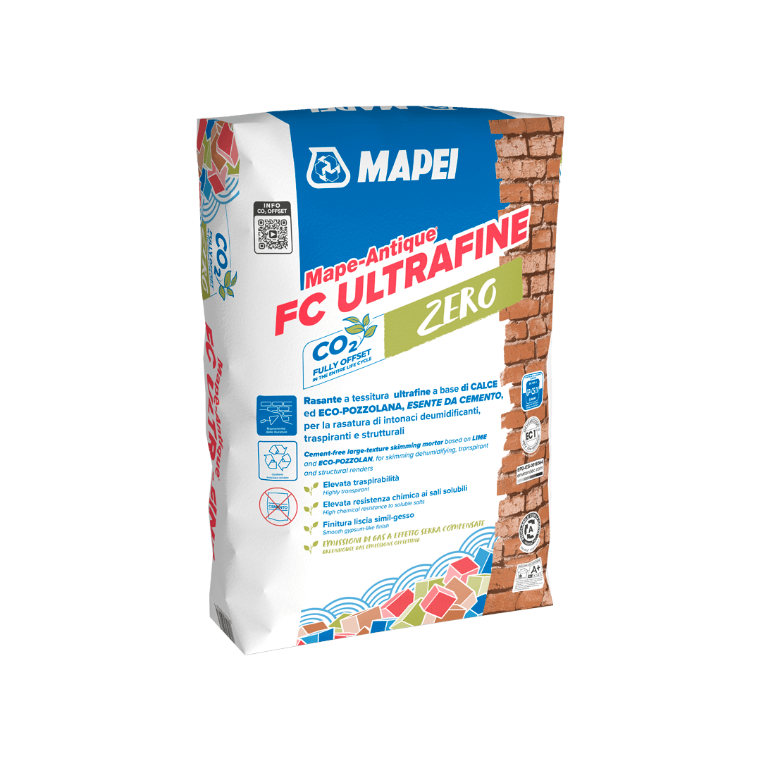 Argamassa de barramento transpirante de textura ultrafina, para o acabamento liso de rebocos Mape-Antique MC