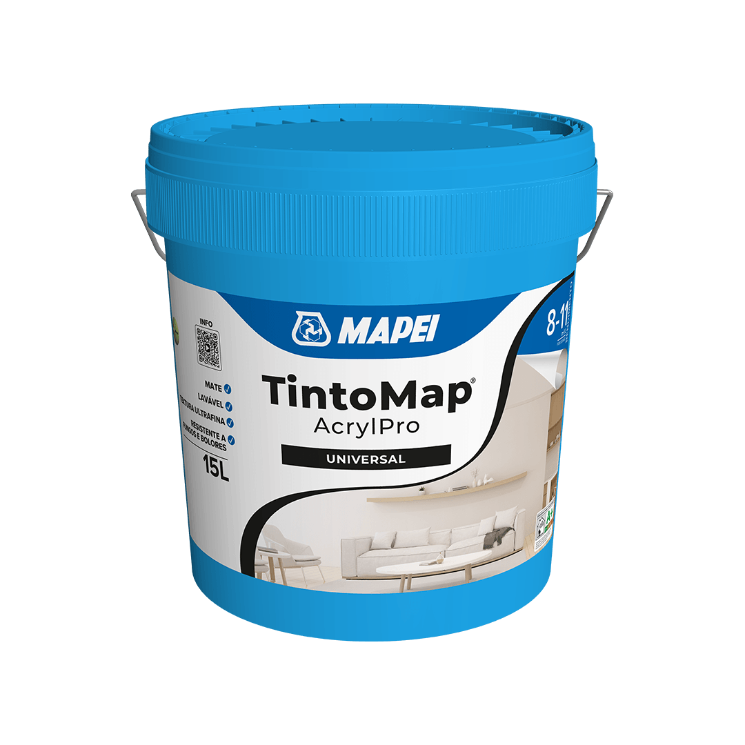 Tinta de interior à base de água, universal, com textura ultrafina e com acabamento mate TINTOMAP ACRYLPRO