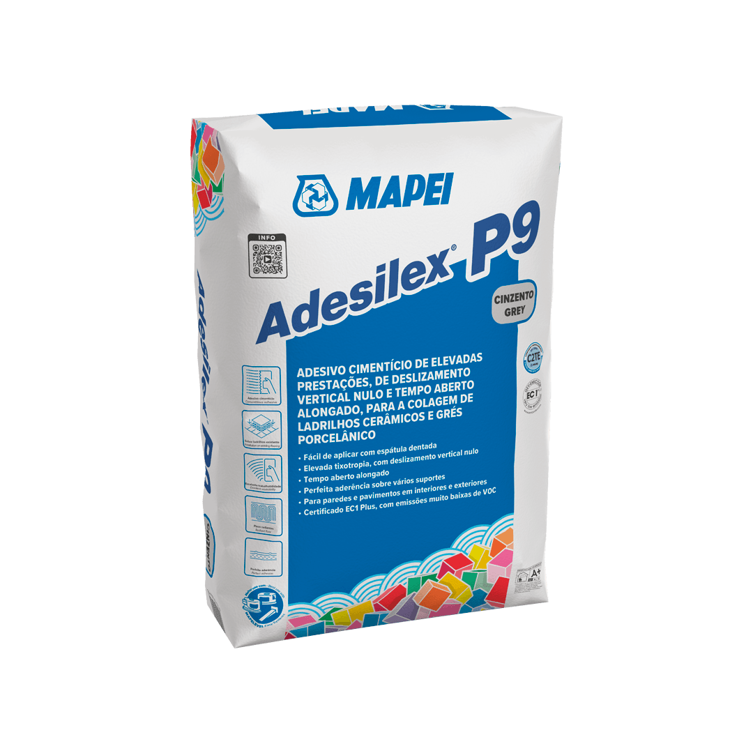 Adesivo para todo o tipo de ladrilhos cerâmicos, mosaicos e material pétreo estável Adesilex P9 Mapei