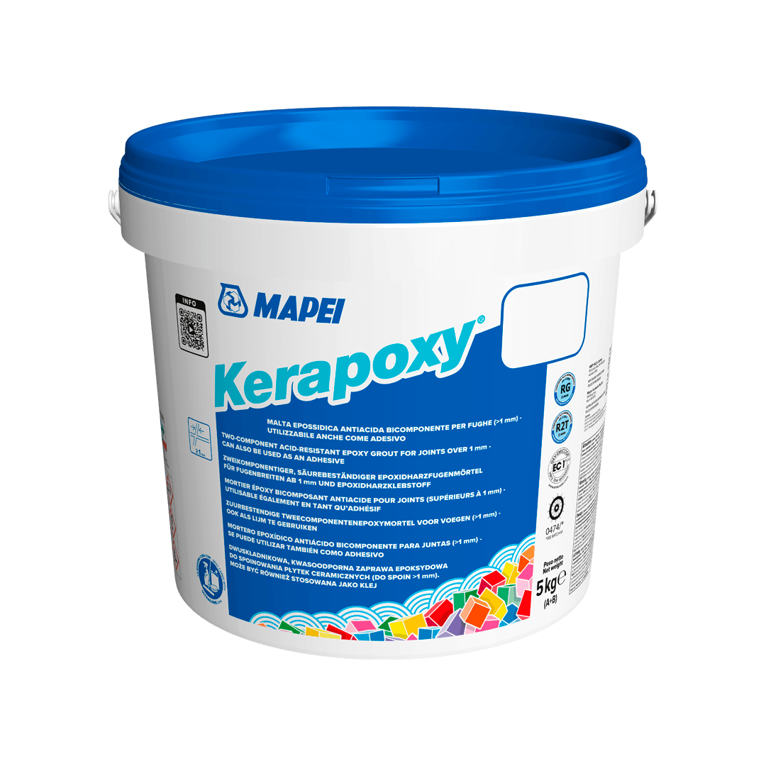 Argamassa para juntas e adesivo epóxi bicomponente para o assentamento e a betumação de ladrilhos Kerapoxy