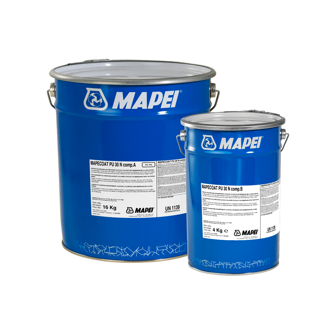 Acabamento em poliuretano alifático colorido Mapecoat PU 30 N Mapei