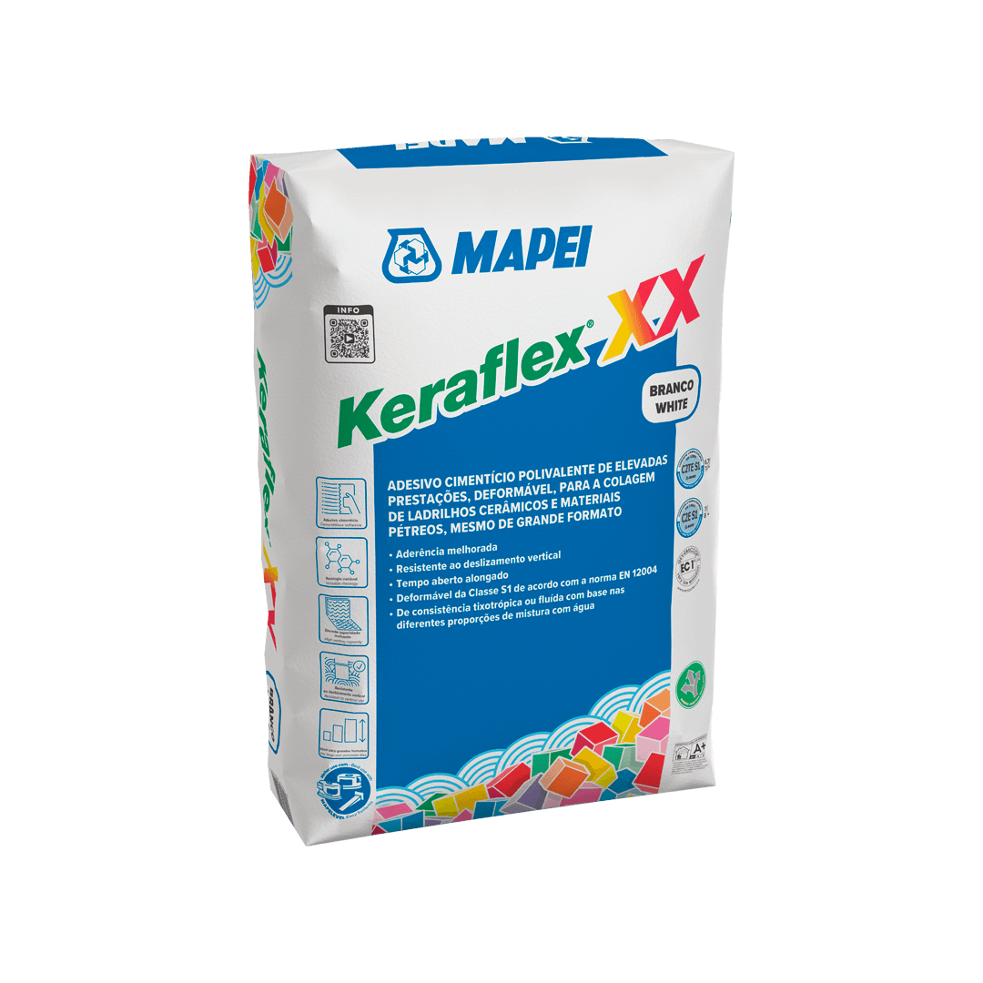 Adesivo cimentício polivalente para material pétreo e ladrilhos cerâmicos Keraflex XX Mapei
