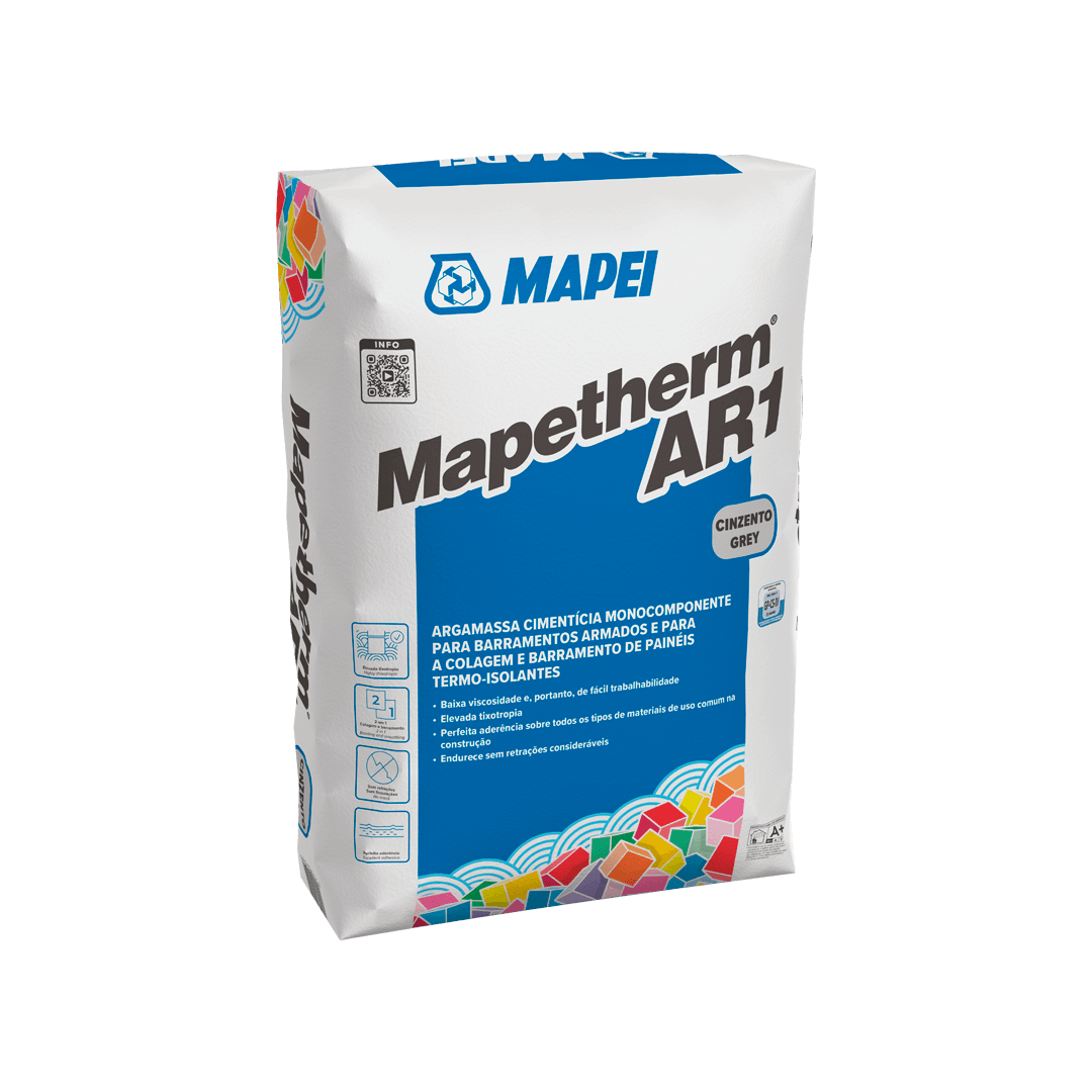 Argamassa cimentícia, monocomponente, para colagem e barramento de painéis termo-isolantes Mapetherm AR1 Mapei