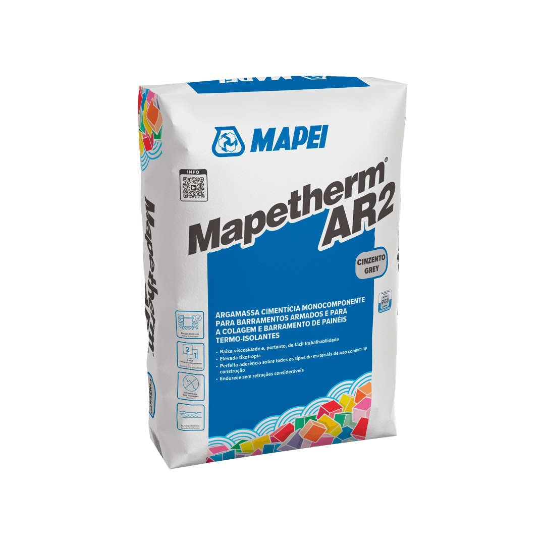 Argamassa cimentícia monocomponente para a colagem e barramento de painéis termo-isolantes Mapetherm AR2 Mapei