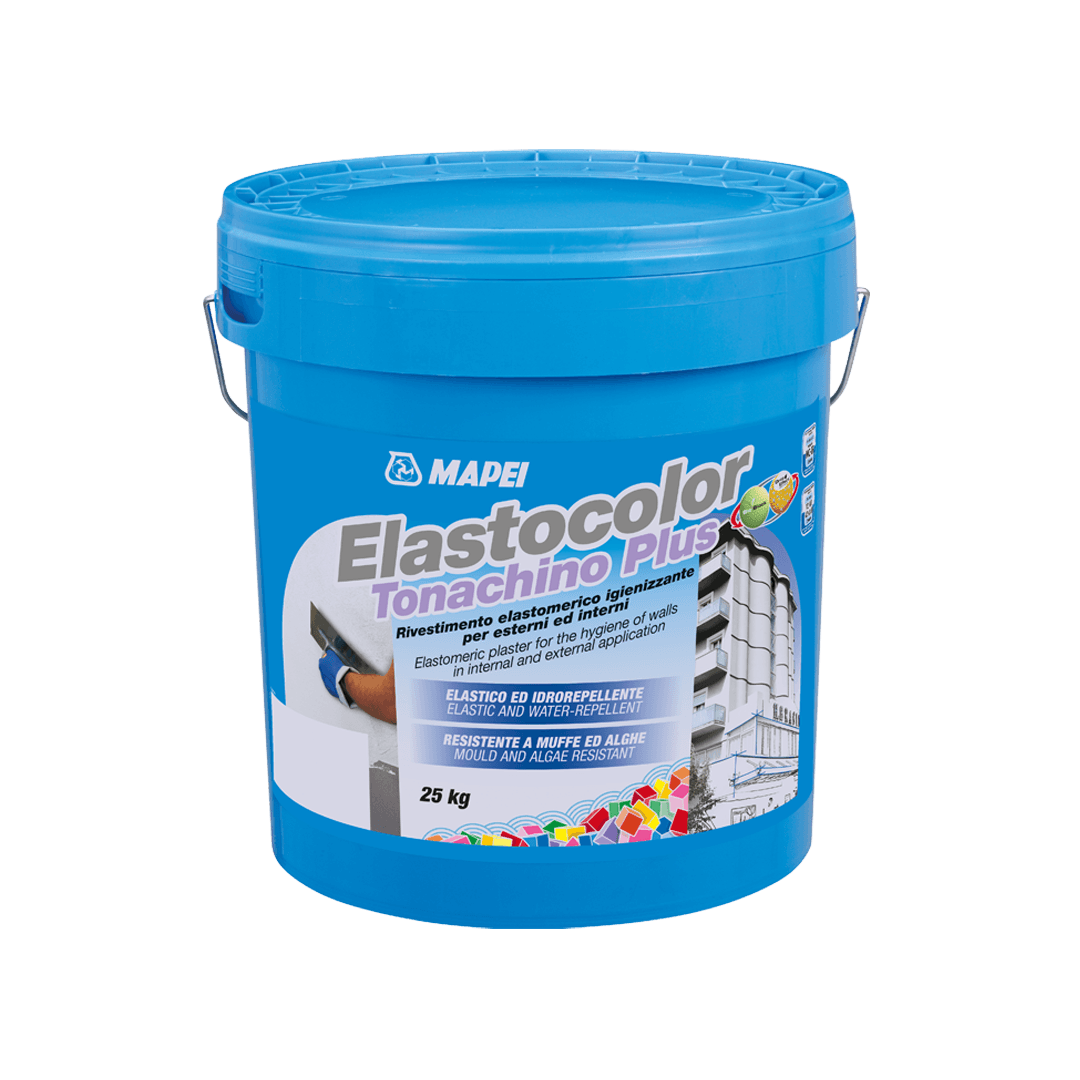 Revestimento elastomérico, fibrorreforçado com um efeito rustico Elastocolor Tonachino Plus