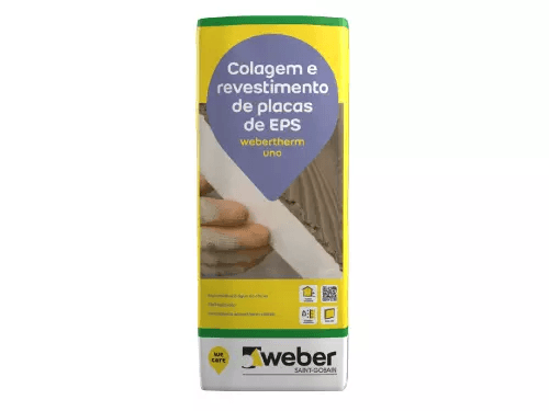 Argamassa de colagem e revestimento de placas de poliestireno expandido (EPS) - webertherm uno - Weber - Saint-Gobain - Saco 25 Kg